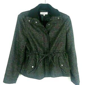 Jones NY Sport Petites Large Jacket Black Gray Drawstring Snap Up Casual